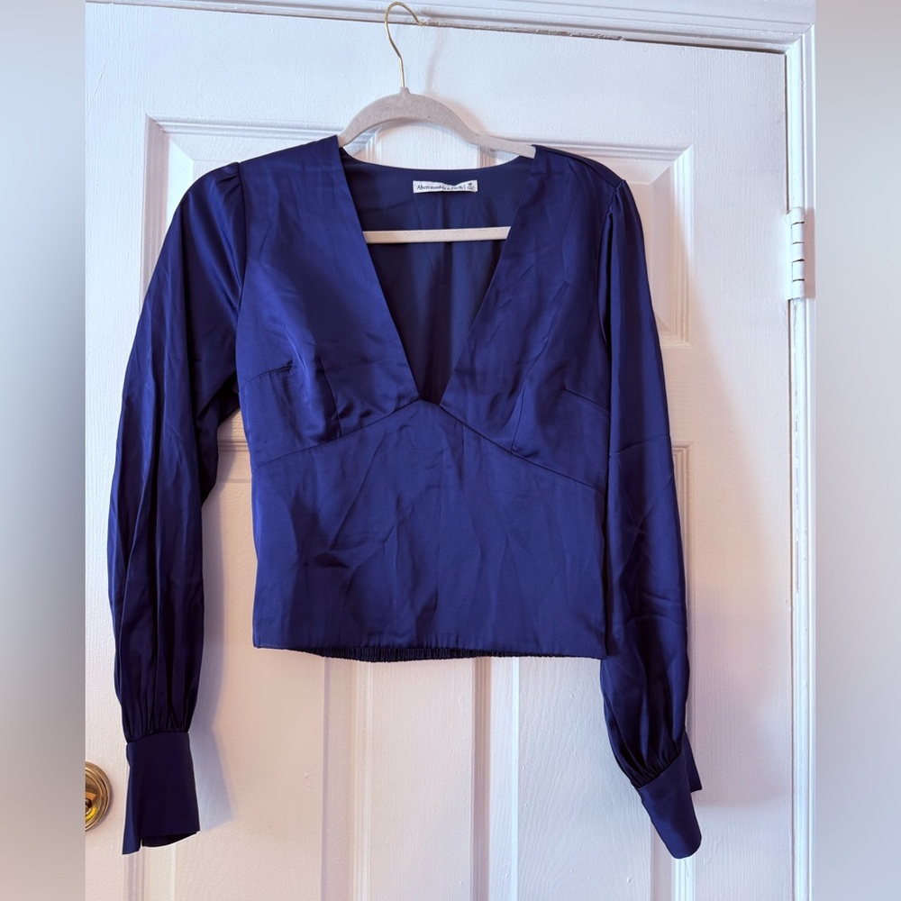 Abercrombie & Fitch Deep Navy V-Neck Long Sleeve Blouse